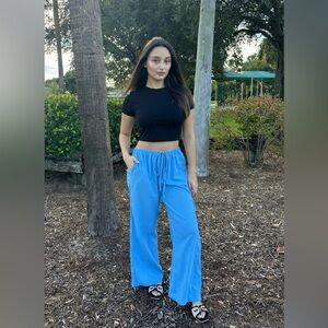 Light Blue women’s Wide-Leg Drawstring Pants – Lightweight, Soft & Comfy